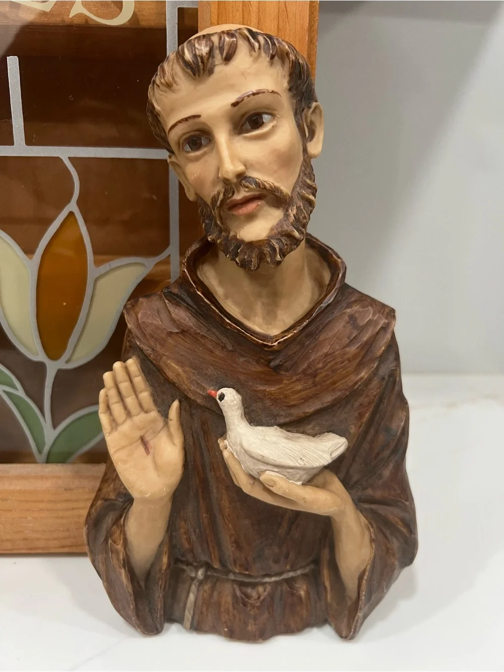 VTG ST FRANCIS OF ASSISI Italian Stone and Goose Sculpture SIGNED Cottagecore